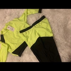 2 pc neon green biker shorts set